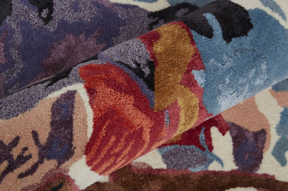 9' X 12' Blue and Red Floral Hand Tufted Area Rug