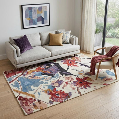 9' X 12' Blue and Red Floral Hand Tufted Area Rug