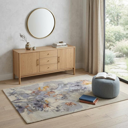 10' X 14' Blue and Gray Wool Floral Hand Tufted Area Rug