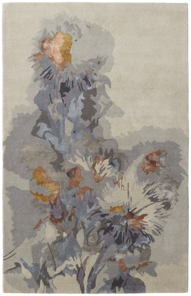 10' X 14' Blue and Gray Wool Floral Hand Tufted Area Rug