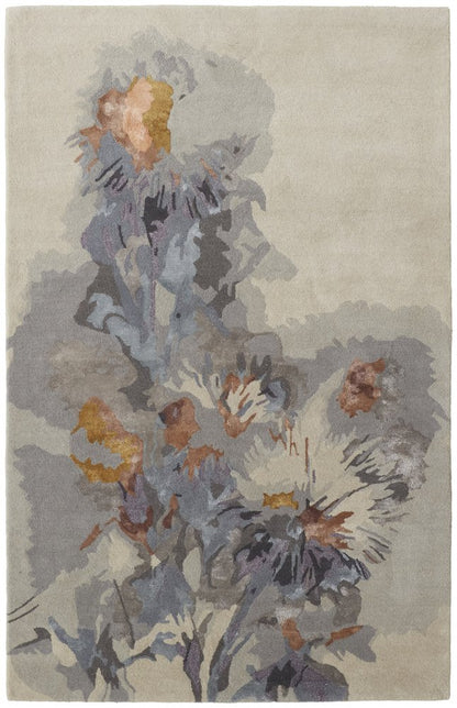 10' X 14' Blue and Gray Wool Floral Hand Tufted Area Rug