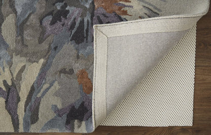 5' X 8' Blue and Gray Wool Floral Hand Tufted Area Rug