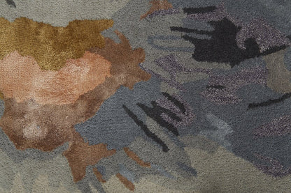 10' X 14' Blue and Gray Wool Floral Hand Tufted Area Rug