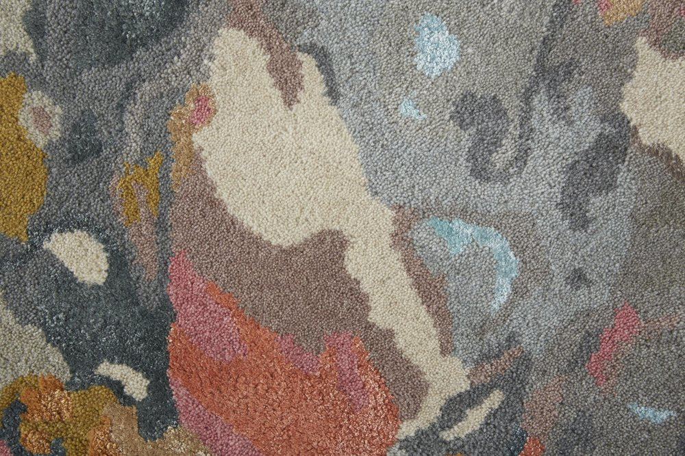 5' X 8' Ivory and Blue Wool Floral Hand Tufted Area Rug