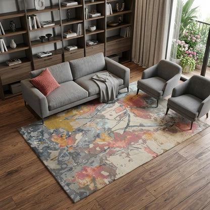 4' X 6' Ivory and Blue Wool Floral Hand Tufted Area Rug