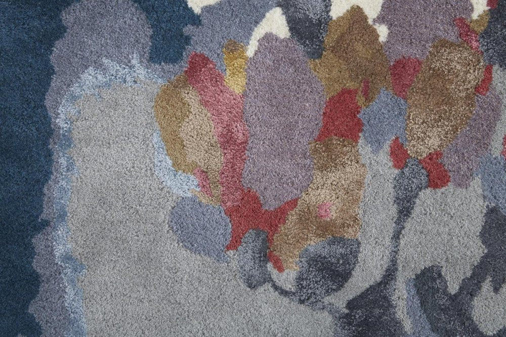 8' X 10' Blue Gray and Pink Wool Floral Hand Tufted Area Rug