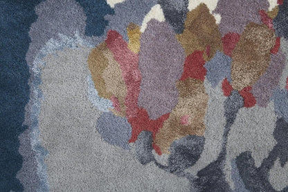 8' X 10' Blue Gray and Pink Wool Floral Hand Tufted Area Rug