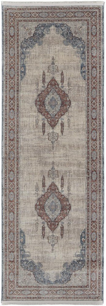 12' X 15' Gray Red And Blue Floral Area Rug