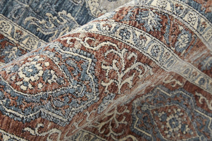 10' Gray Red And Blue Floral Runner Rug With Fringe