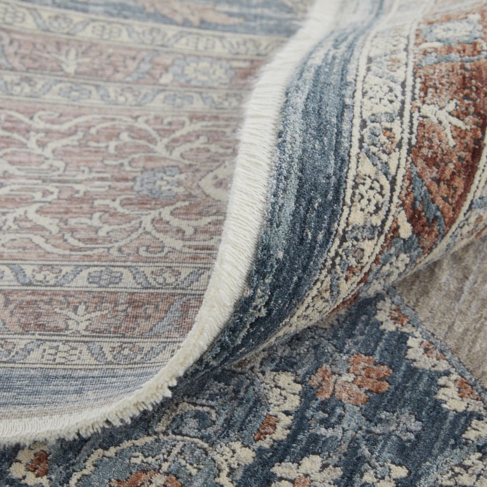 10' Gray Red And Blue Floral Runner Rug With Fringe