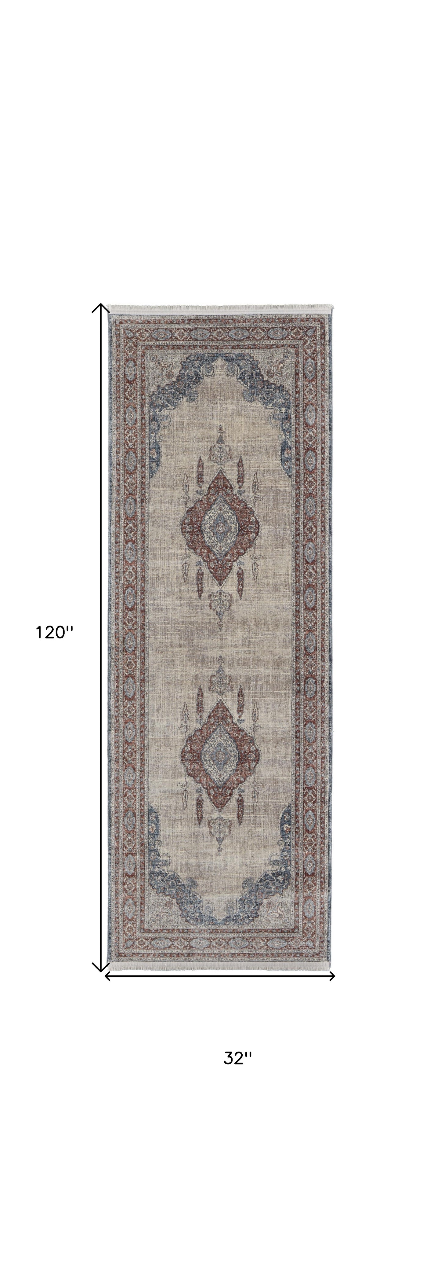 10' Gray Red And Blue Floral Power Loom Stain Resistant Runner Rug