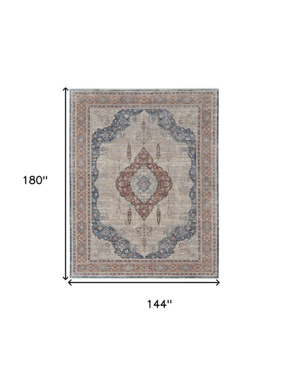 10' Gray Red And Blue Floral Power Loom Stain Resistant Runner Rug