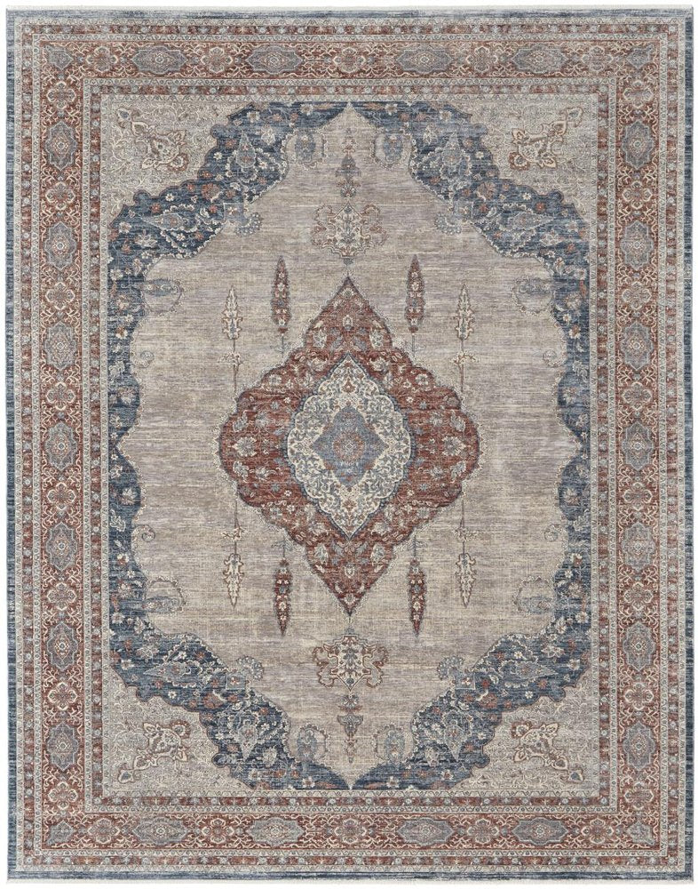 2' X 3' Gray Red And Blue Floral Area Rug