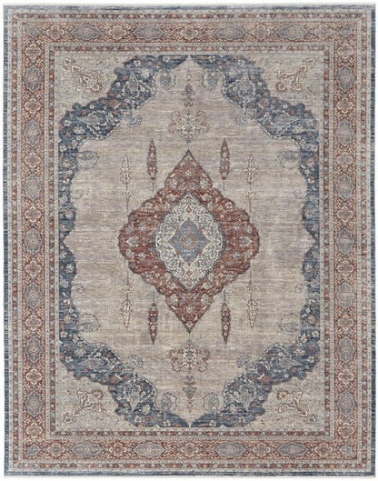 2' X 3' Gray Red And Blue Floral Area Rug