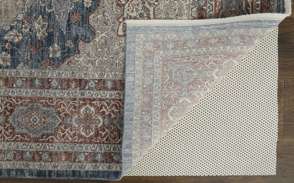 10' Gray Red And Blue Floral Runner Rug With Fringe