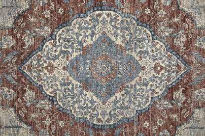 10' Gray Red And Blue Floral Power Loom Stain Resistant Runner Rug