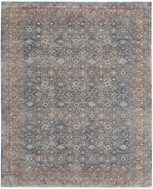 8' X 10' Blue Beige And Red Floral Area Rug