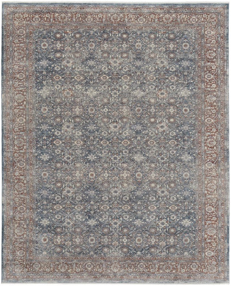 4' X 6' Blue Beige And Red Floral Area Rug