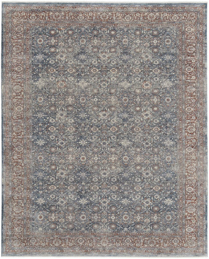 7' X 10' Blue Beige And Red Floral Area Rug