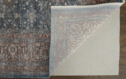 7' X 10' Blue Beige And Red Floral Area Rug
