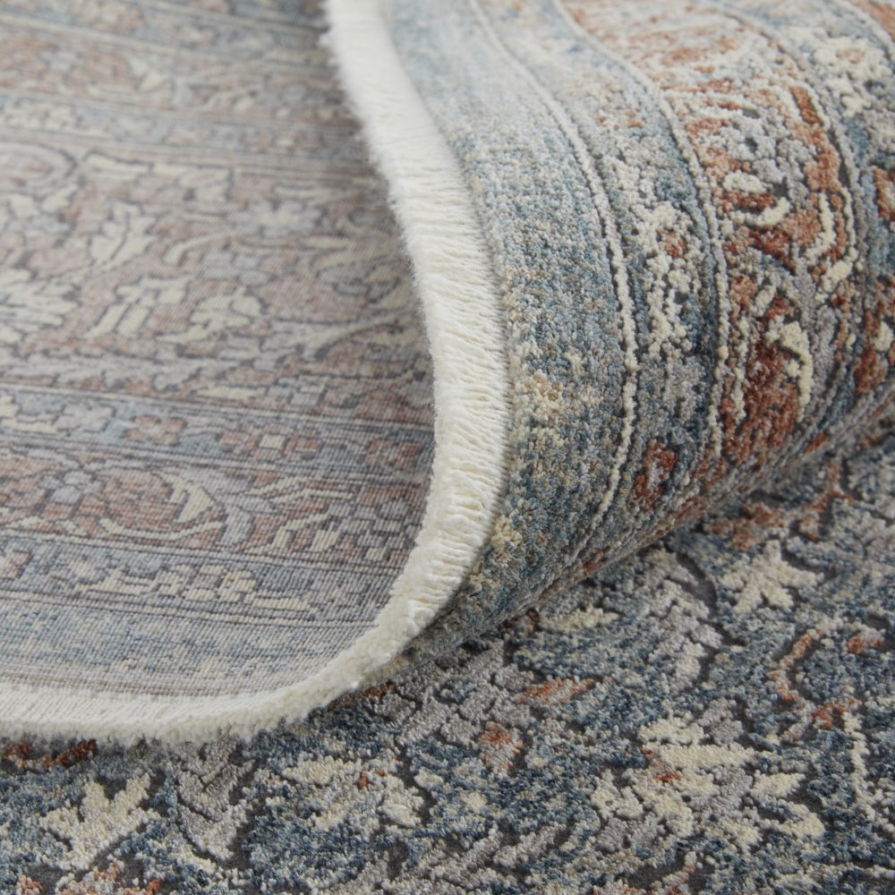 7' X 10' Blue Beige And Red Floral Area Rug