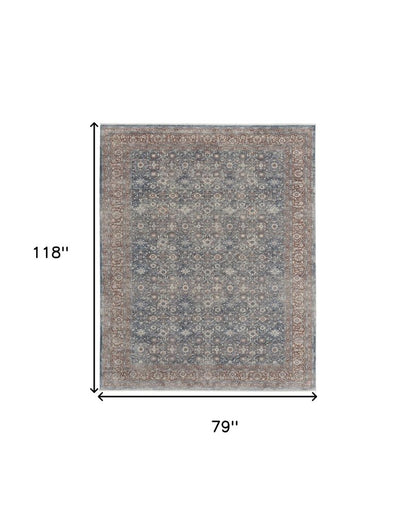 5' X 7' Blue Beige And Red Floral Area Rug