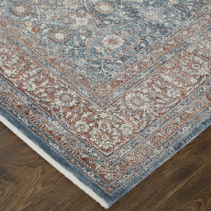 8' Blue Beige And Red Floral Runner Rug
