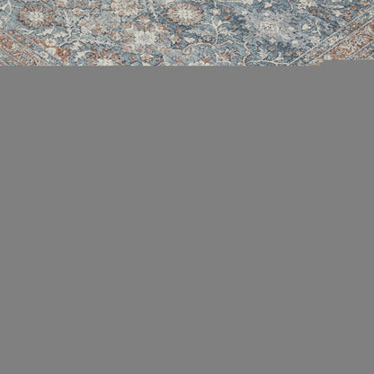 5' X 7' Blue Beige And Red Floral Area Rug
