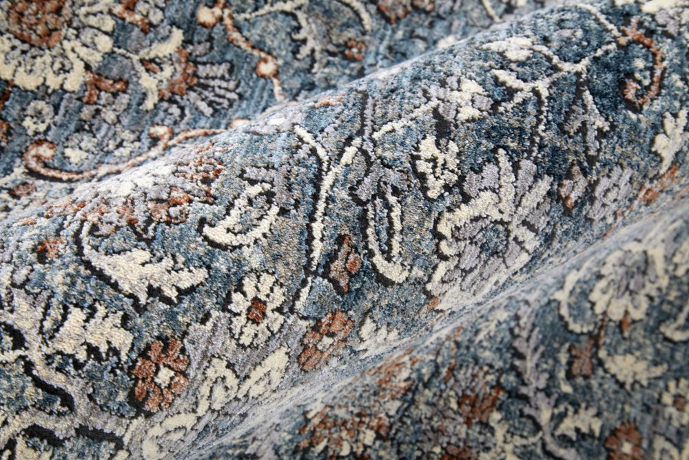 5' X 7' Blue Beige And Red Floral Area Rug