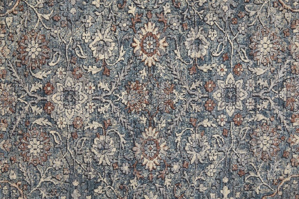 5' X 7' Blue Beige And Red Floral Area Rug