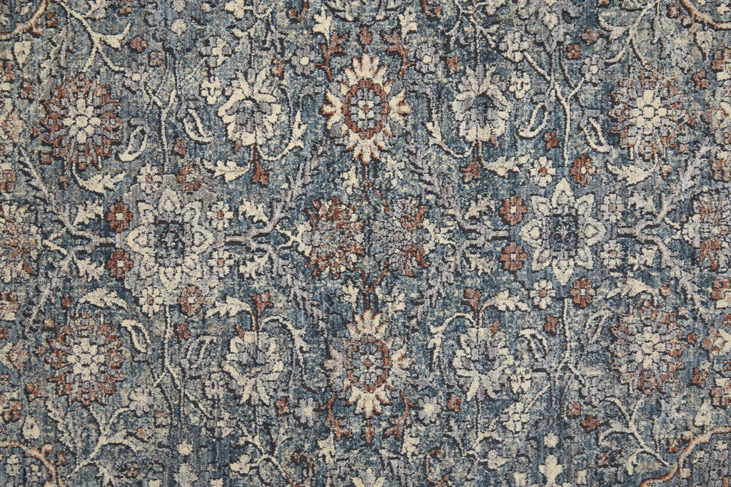 10' X 13' Blue And Red Floral Power Loom Stain Resistant Area Rug