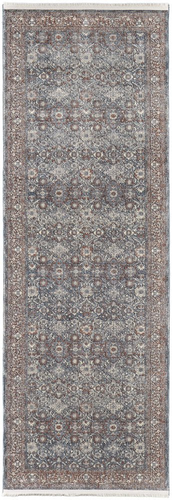 7' X 10' Blue Beige And Red Floral Area Rug