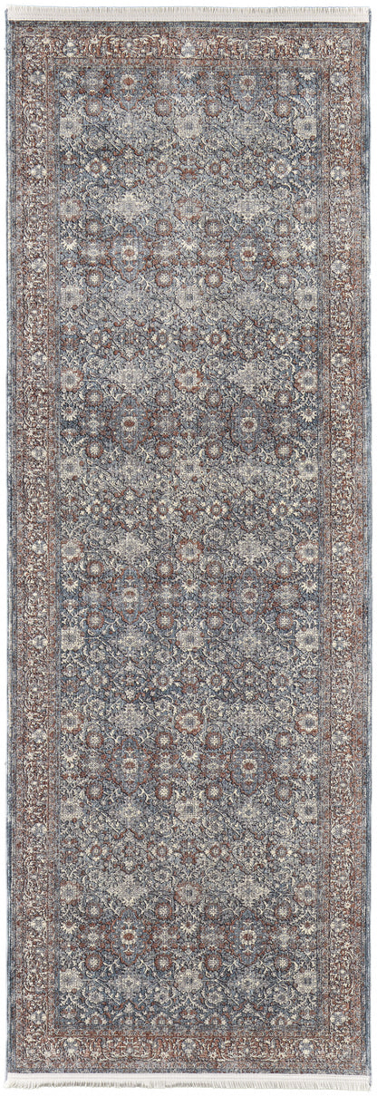 10' X 13' Blue And Red Floral Power Loom Stain Resistant Area Rug