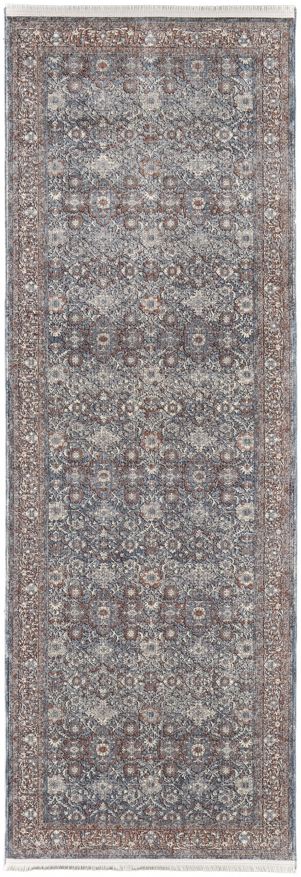 10' X 13' Blue And Red Floral Power Loom Stain Resistant Area Rug