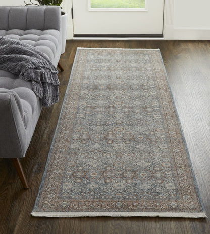 7' X 10' Blue Beige And Red Floral Area Rug