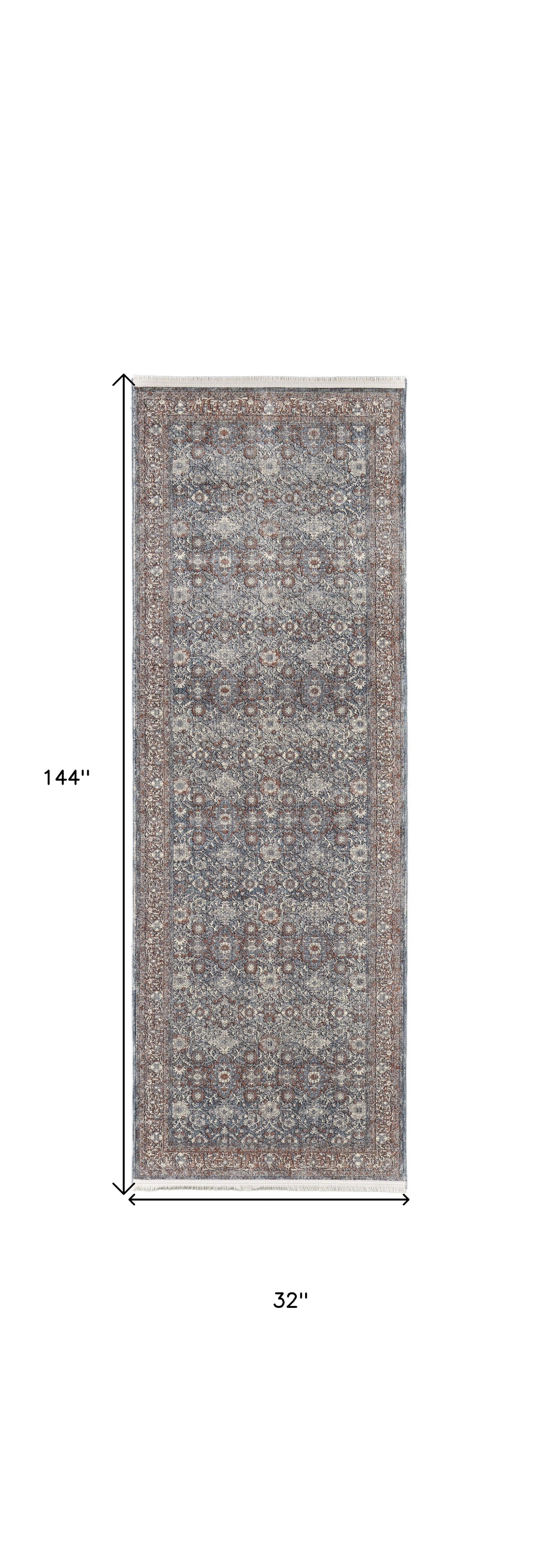 10' X 13' Blue And Red Floral Power Loom Stain Resistant Area Rug