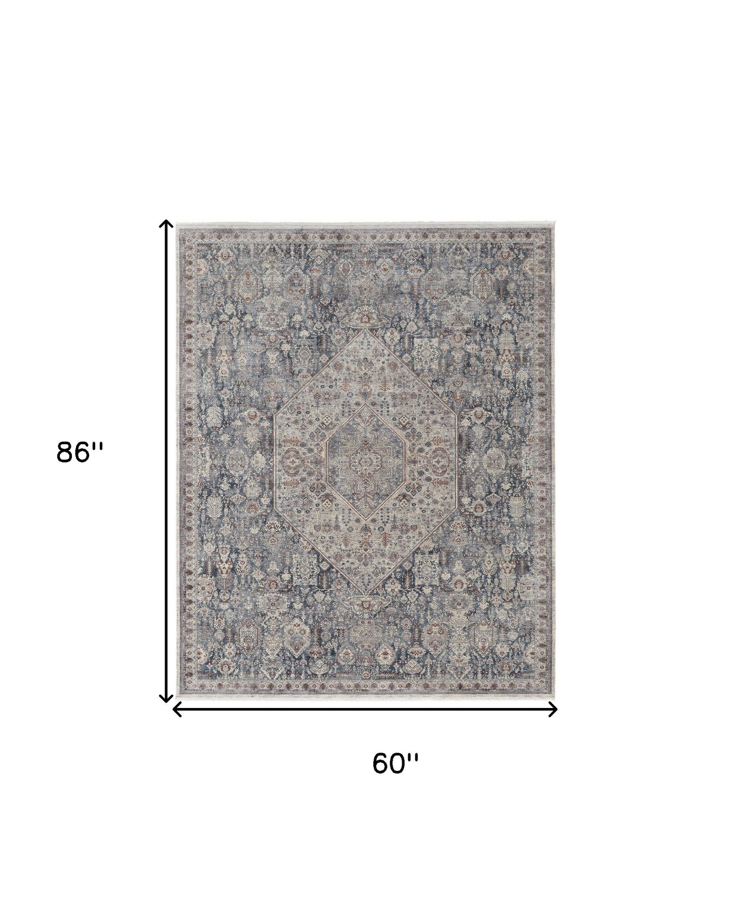 5' X 7' Blue And Ivory Floral Power Loom Stain Resistant Area Rug