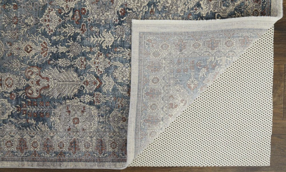 4' X 6' Blue and Ivory Floral Power Loom Area Rug