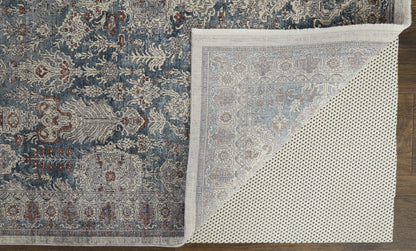 5' X 7' Blue And Ivory Floral Power Loom Stain Resistant Area Rug