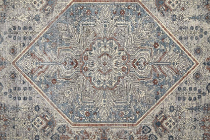 4' X 6' Blue and Ivory Floral Power Loom Area Rug