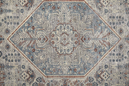 5' X 7' Blue And Ivory Floral Power Loom Stain Resistant Area Rug