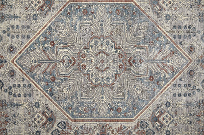 10' X 13' Blue And Ivory Floral Power Loom Stain Resistant Area Rug