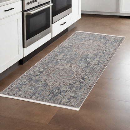 5' X 7' Blue and Ivory Floral Power Loom Area Rug