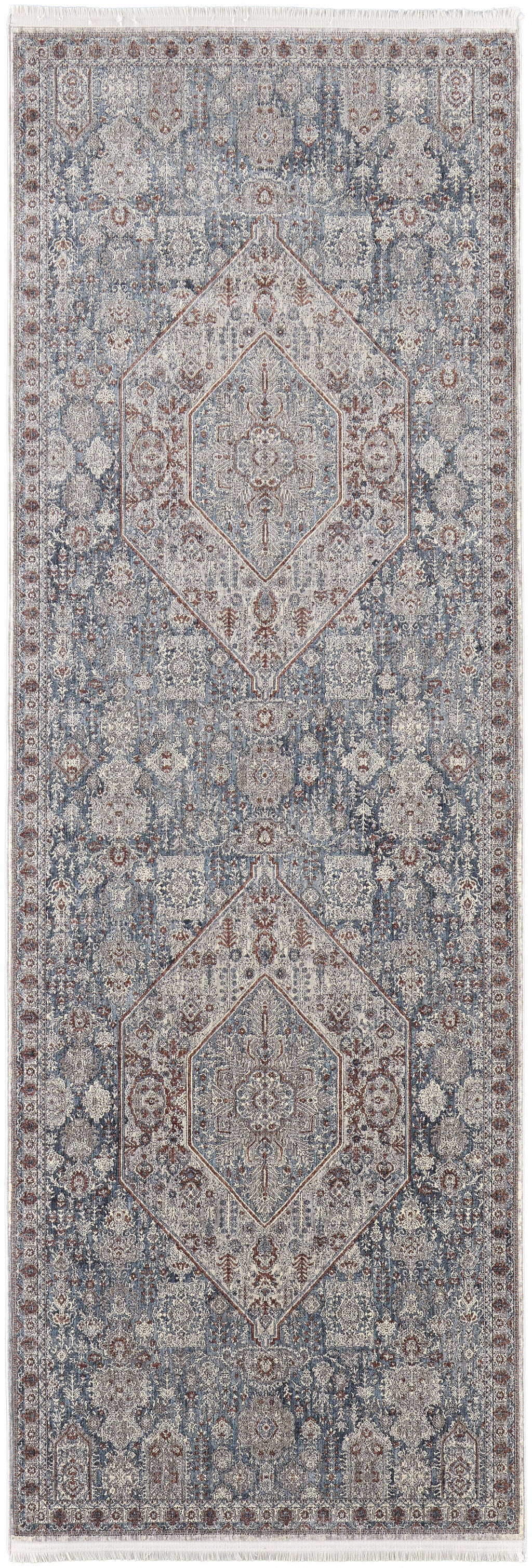 5' X 7' Blue And Ivory Floral Power Loom Stain Resistant Area Rug