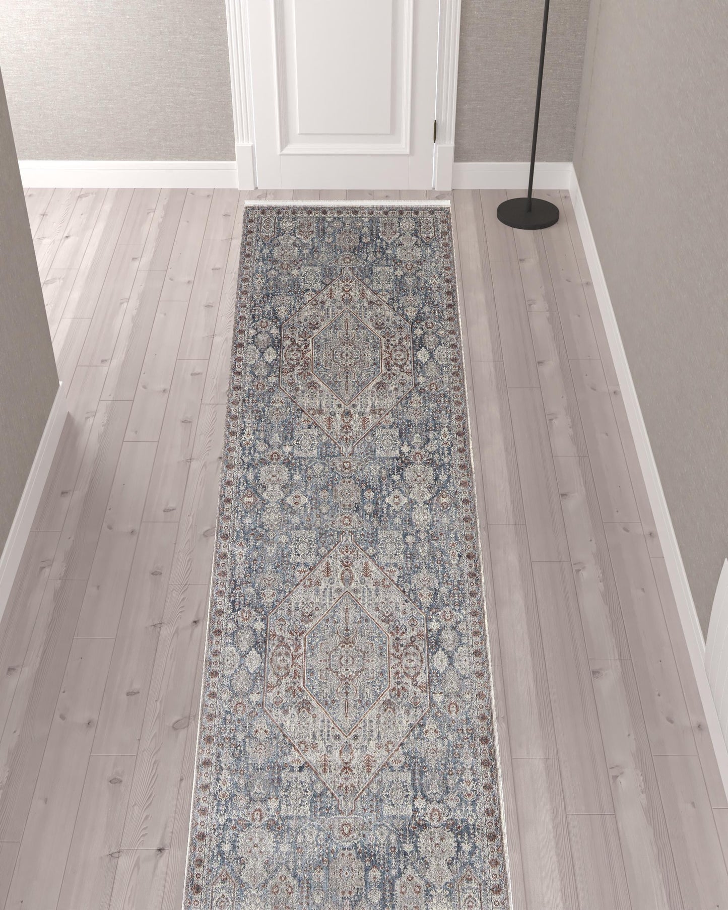 5' X 7' Blue And Ivory Floral Power Loom Stain Resistant Area Rug