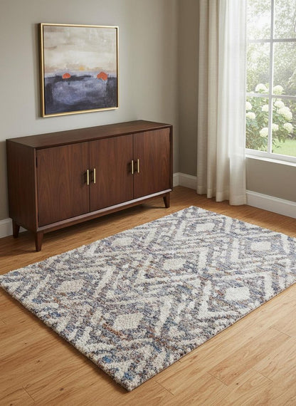 8' X 10' Gray and Ivory Geometric Power Loom Area Rug