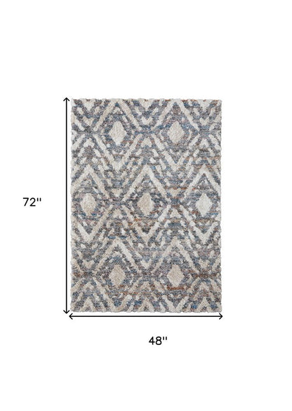 2' X 3' Ivory Gray And Taupe Geometric Power Loom Stain Resistant Area Rug