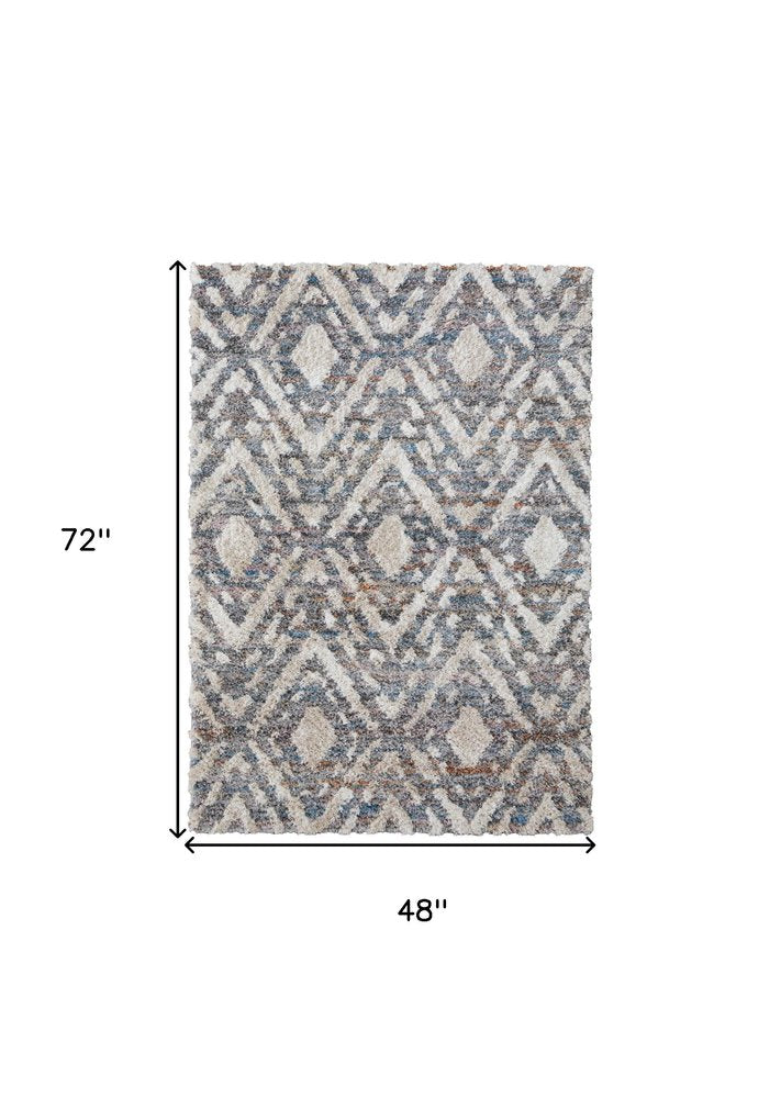 2' X 3' Ivory Gray And Taupe Geometric Power Loom Stain Resistant Area Rug