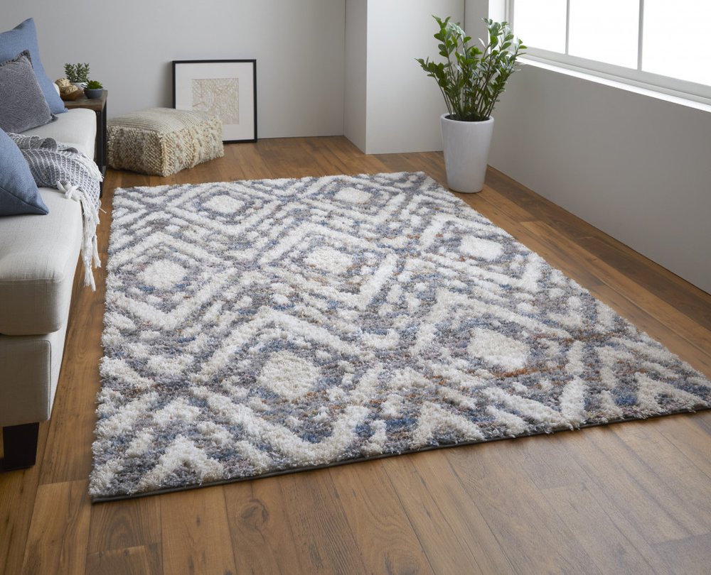 2' X 3' Ivory Gray And Taupe Geometric Power Loom Stain Resistant Area Rug