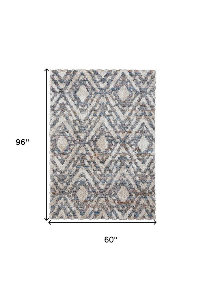 8' X 10' Gray and Ivory Geometric Power Loom Area Rug